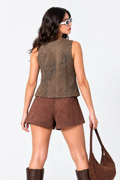 CHALECO SUEDE BORDADO G-M 9911