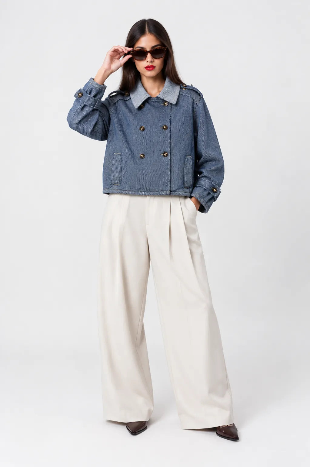 CHAQUETA TRENCH CORTA DENIM B-F 8250