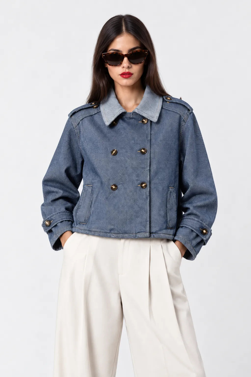 CHAQUETA TRENCH CORTA DENIM B-F 8250