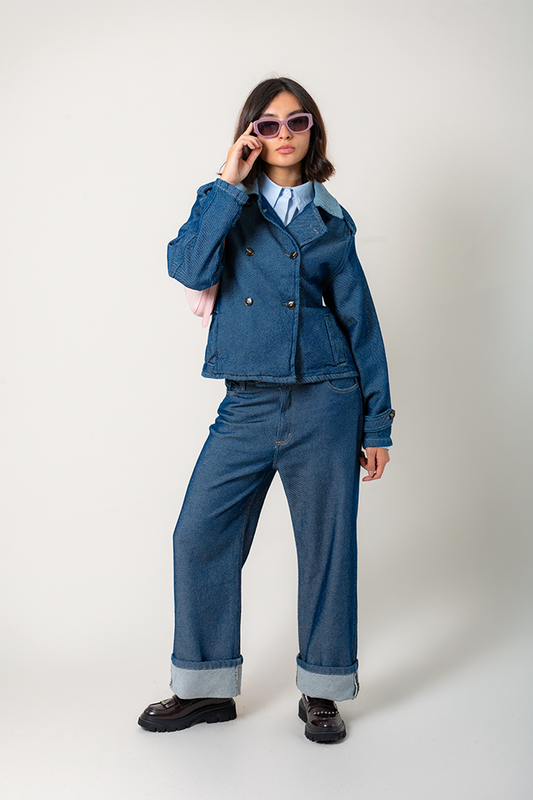CHAQUETA TRENCH CORTA DENIM B-F 8250
