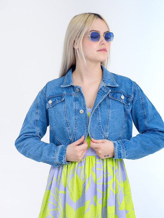 CHAQUETA CROPPED PINNA AZUL