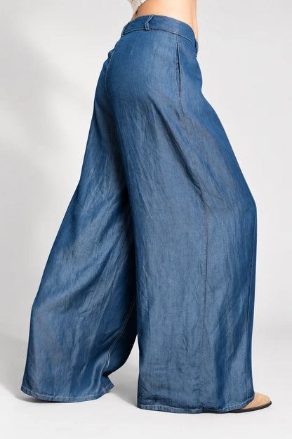 PANTALON WIDE LEG CHAMBRAY G-C 8048