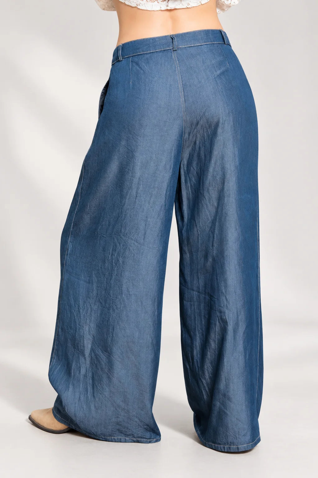 PANTALON WIDE LEG CHAMBRAY G-C 8048