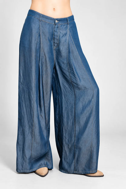 PANTALON WIDE LEG CHAMBRAY G-C 8048