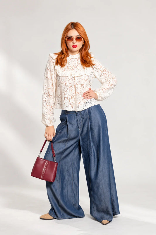 PANTALON WIDE LEG CHAMBRAY G-C 8048