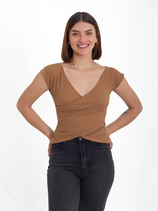 CROP TOP RIB VICKI  CAMEL