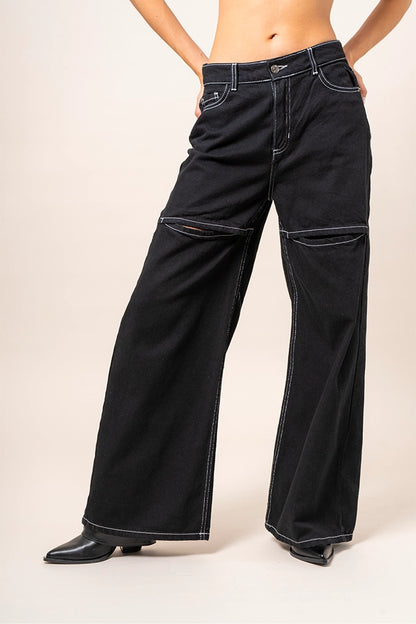JEANS WIDE LEG CUT OUT R-M 8345.