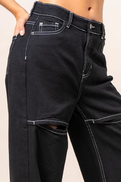 JEANS WIDE LEG CUT OUT R-M 8345.