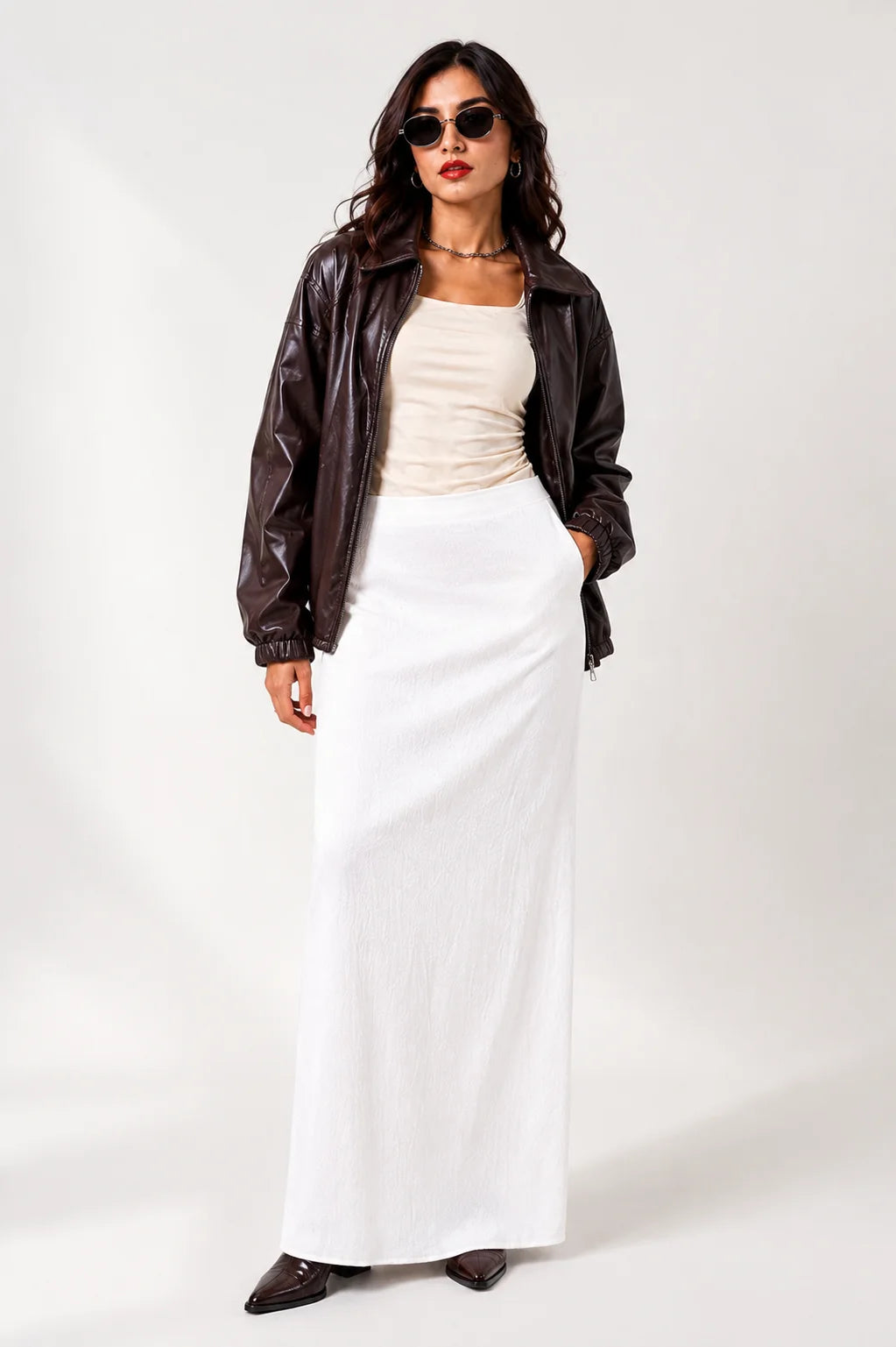 FALDA SATIN PLISADA B-M 8412