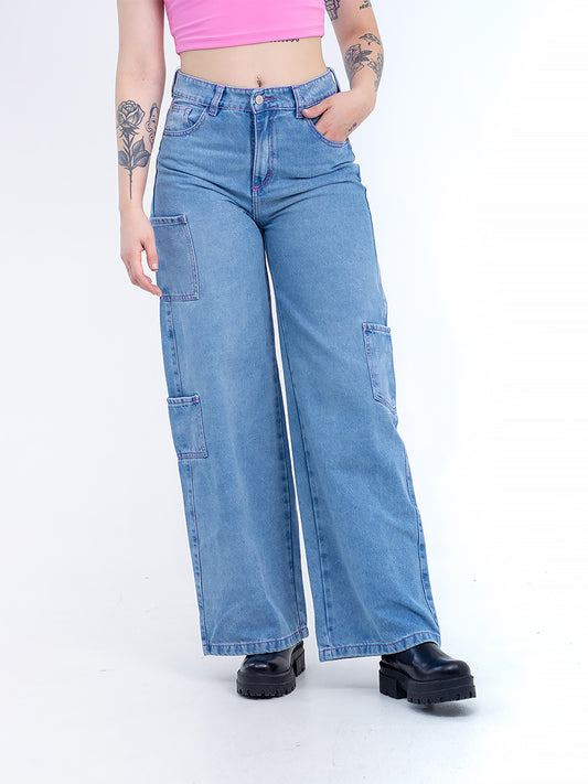 JEAN CARGO STRAINGHT CELINA AZUL MEDIO