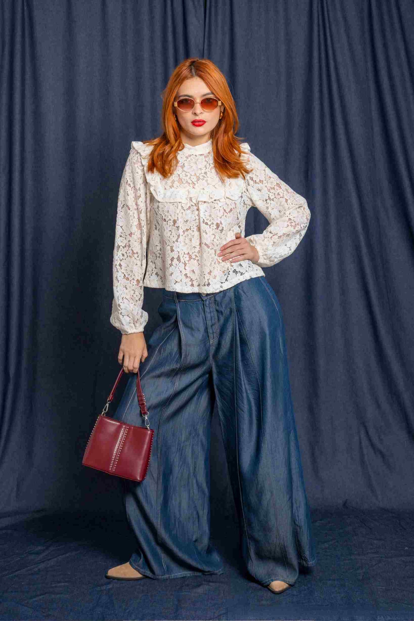 PANTALON WIDE LEG CHAMBRAY G-C 8048