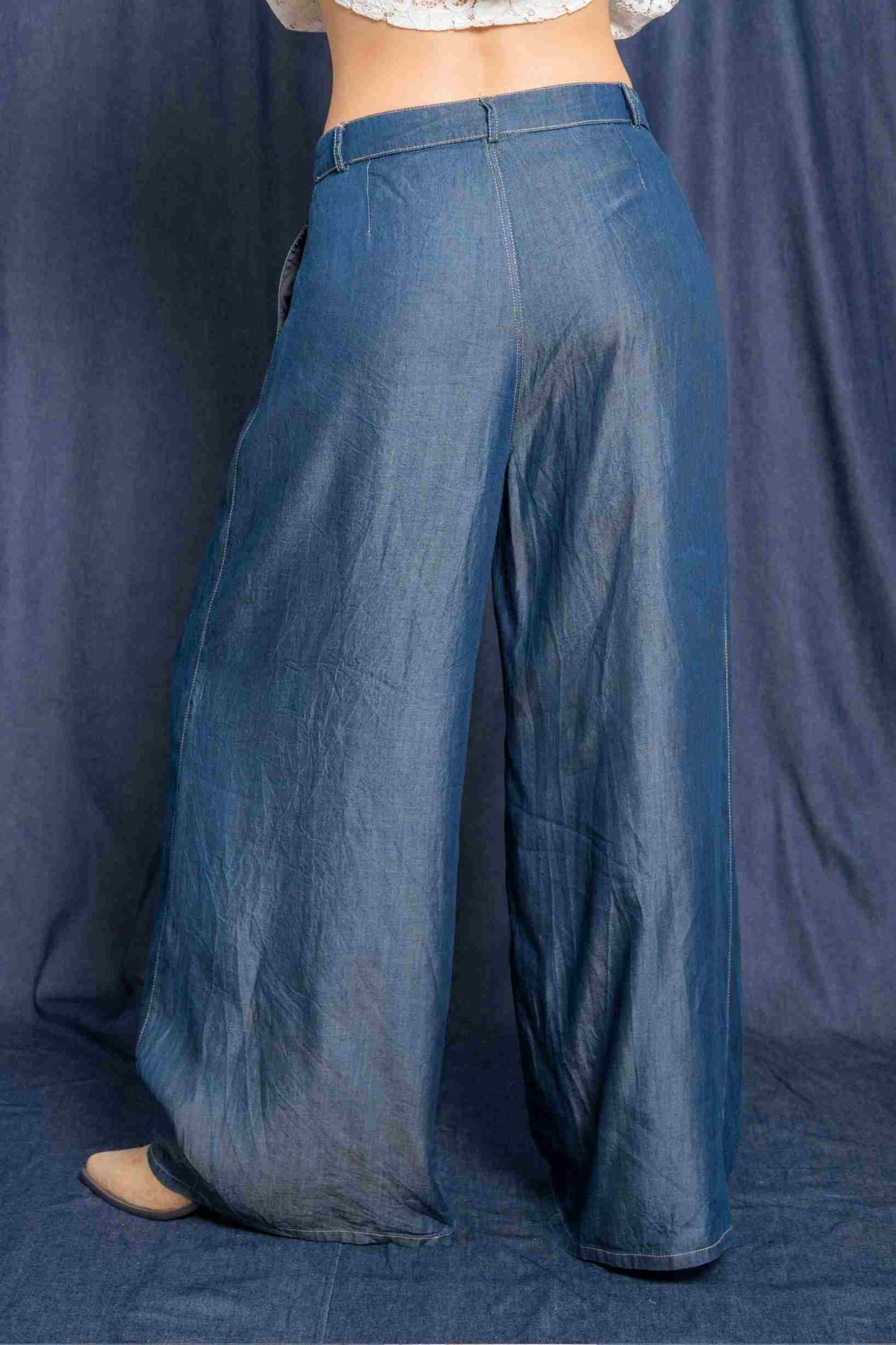 PANTALON WIDE LEG CHAMBRAY G-C 8048