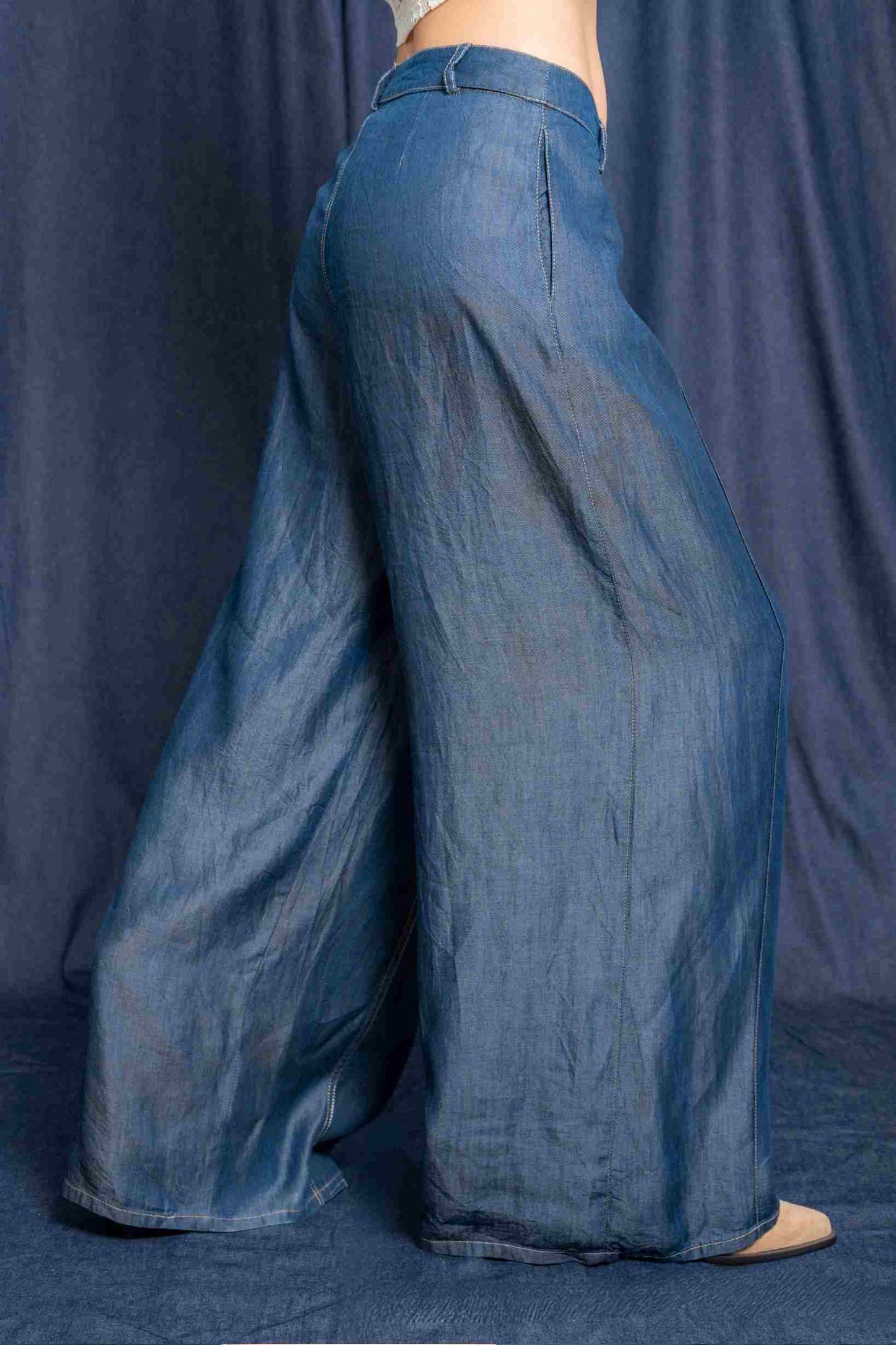 PANTALON WIDE LEG CHAMBRAY G-C 8048