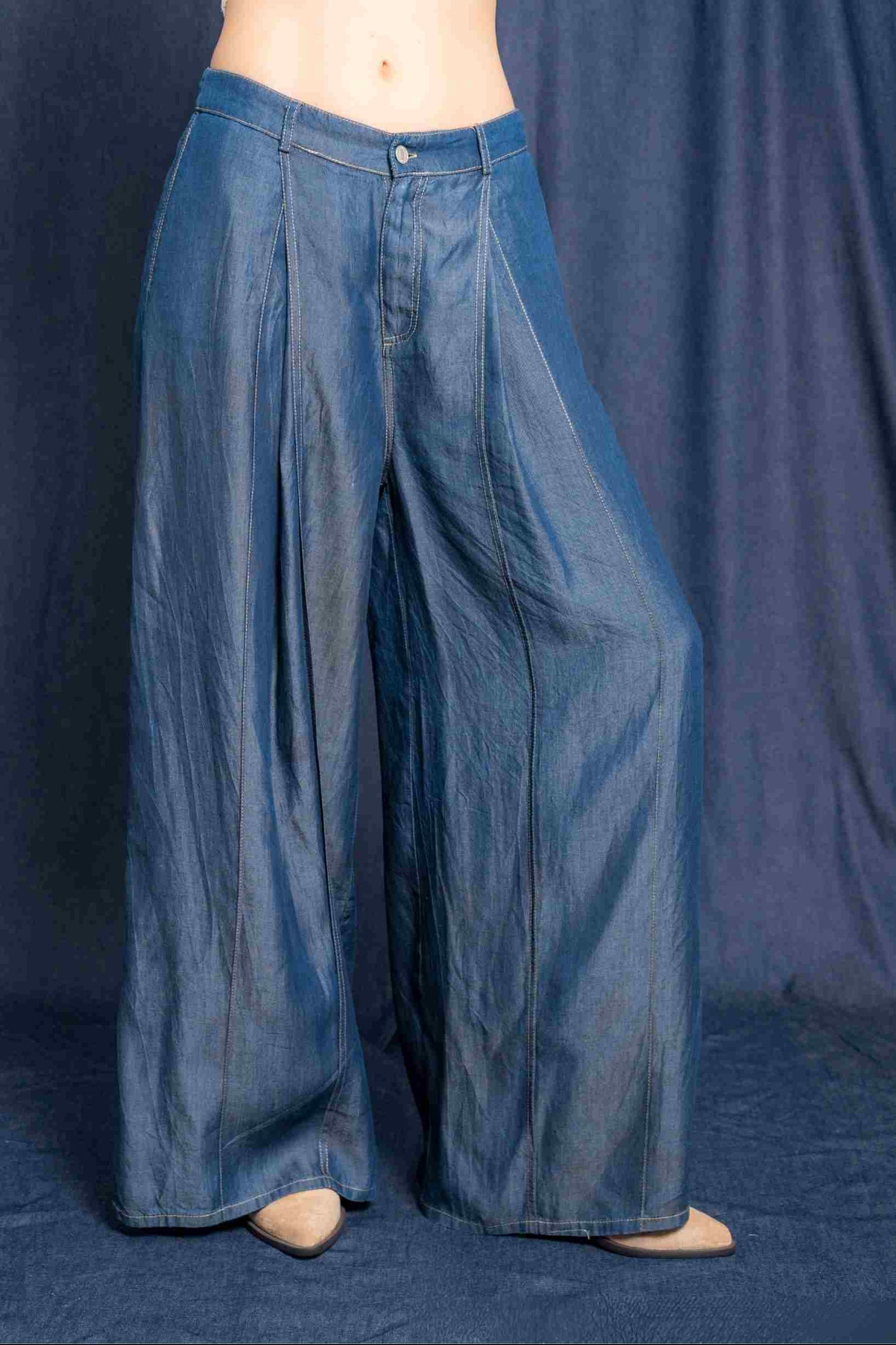 PANTALON WIDE LEG CHAMBRAY G-C 8048