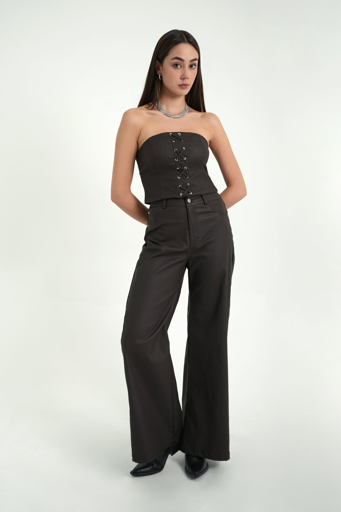 PANTALON WIDE LEG EFECTO PIEL 7302