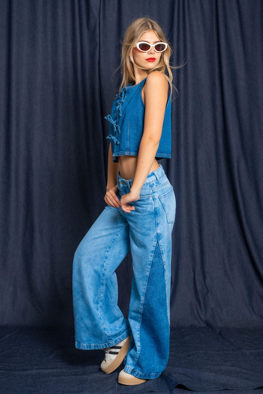 JEANS WIDE LEG CONTRASTE G-M 7624.