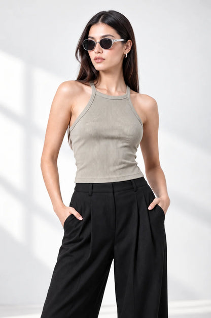 TOP HALTER RIB T-M 9693