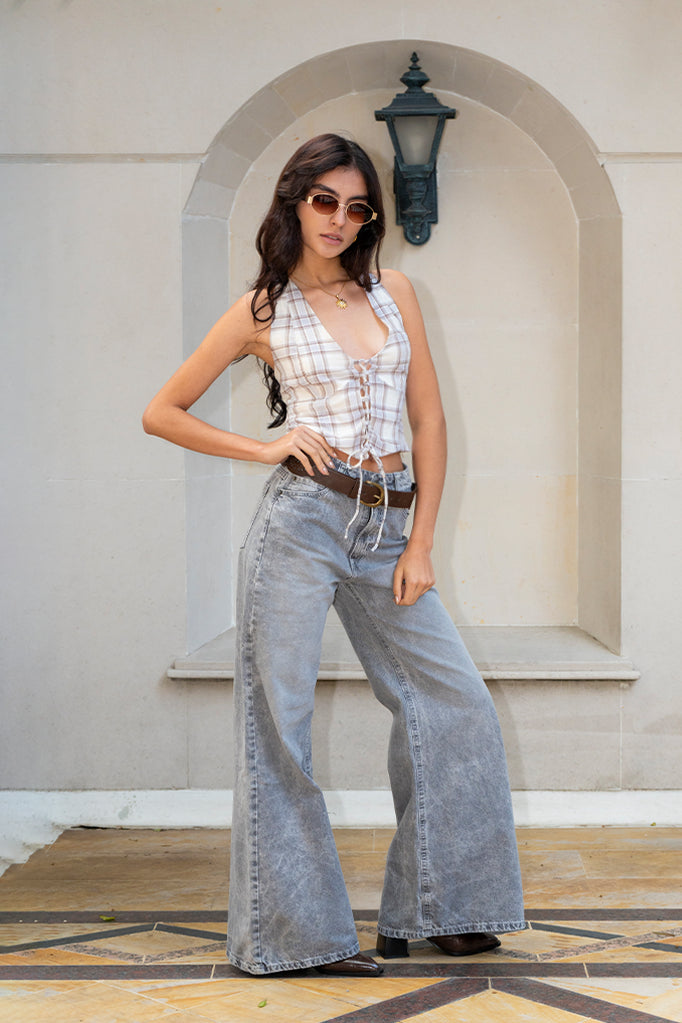 TOP LACE UP CUADROS R-C 8334.