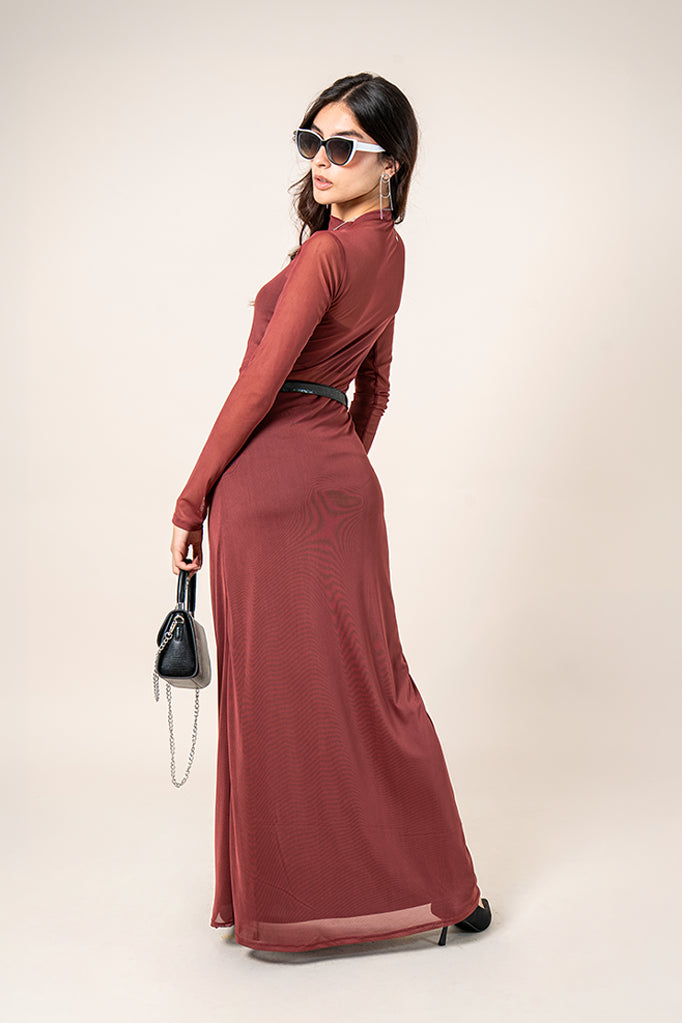 VESTIDO MANGA LARGA MESH B-F 8618.