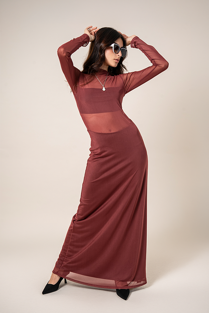 VESTIDO MANGA LARGA MESH B-F 8618.