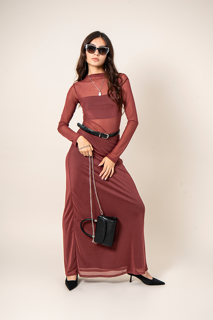 VESTIDO MANGA LARGA MESH B-F 8618.