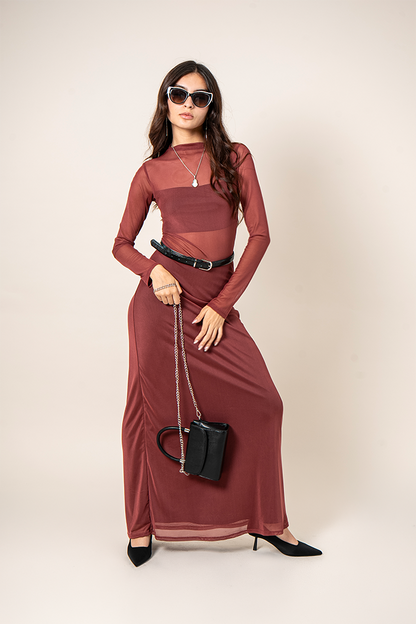 VESTIDO MANGA LARGA MESH B-F 8618.