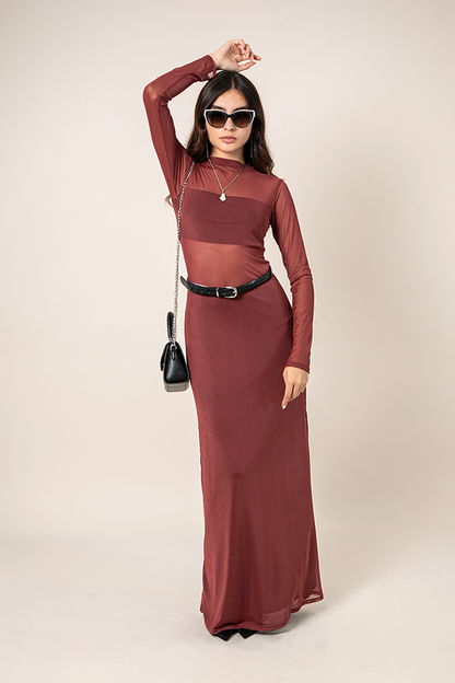 VESTIDO MANGA LARGA MESH B-F 8618.