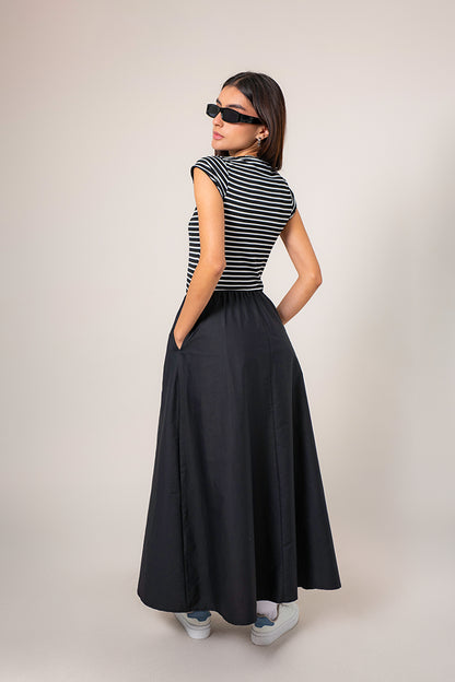VESTIDO MIDI COMBINADO RAYAS B-M 8574