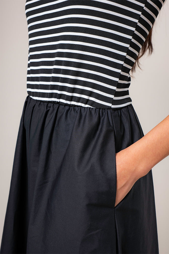VESTIDO MIDI COMBINADO RAYAS B-M 8574