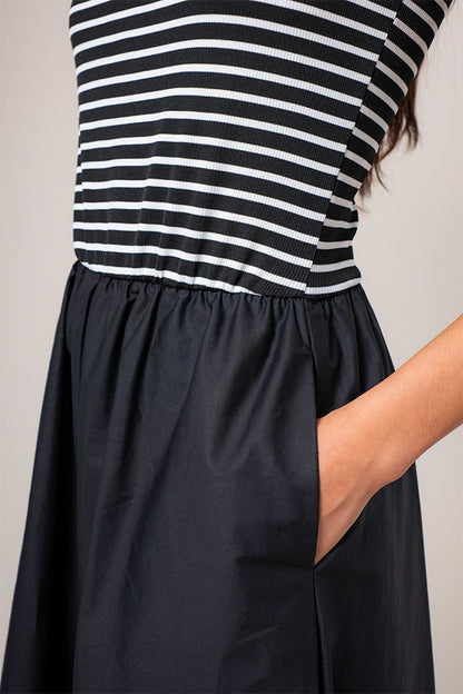 VESTIDO MIDI COMBINADO RAYAS B-M 8574