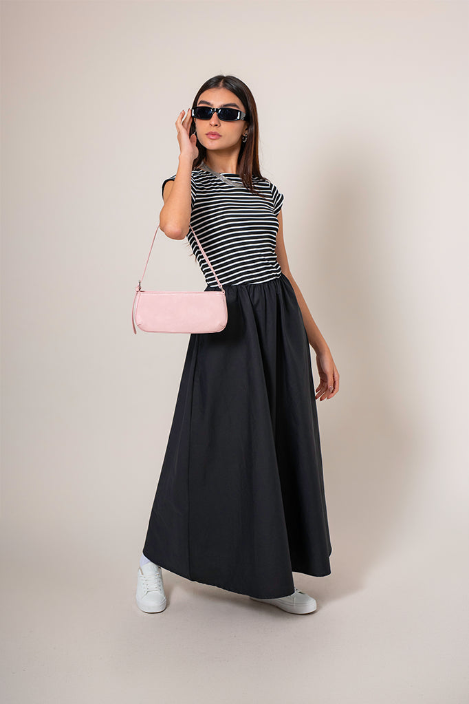 VESTIDO MIDI COMBINADO RAYAS B-M 8574