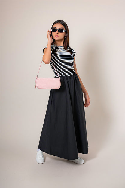 VESTIDO MIDI COMBINADO RAYAS B-M 8574