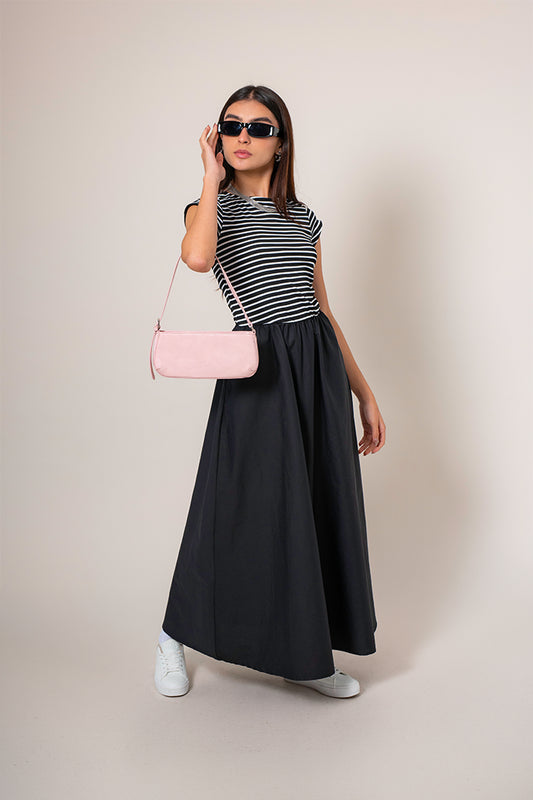 VESTIDO MIDI COMBINADO RAYAS B-M 8574