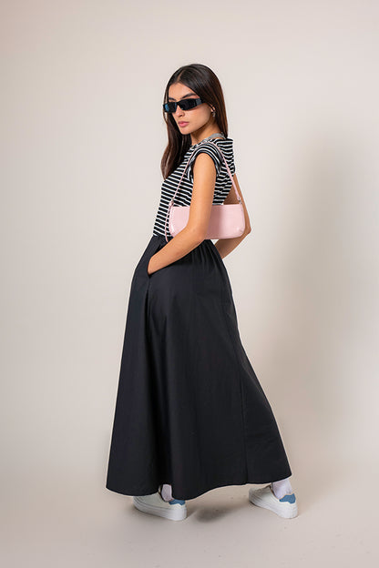 VESTIDO MIDI COMBINADO RAYAS B-M 8574