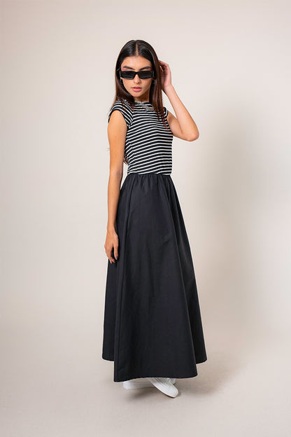 VESTIDO MIDI COMBINADO RAYAS B-M 8574