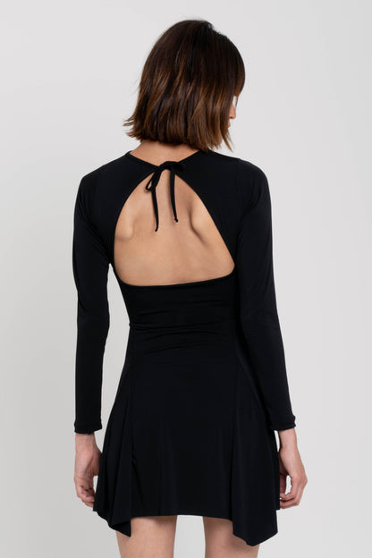 VESTIDO CORTO MANGA LARGA ESPALDA DESCUBIERTO