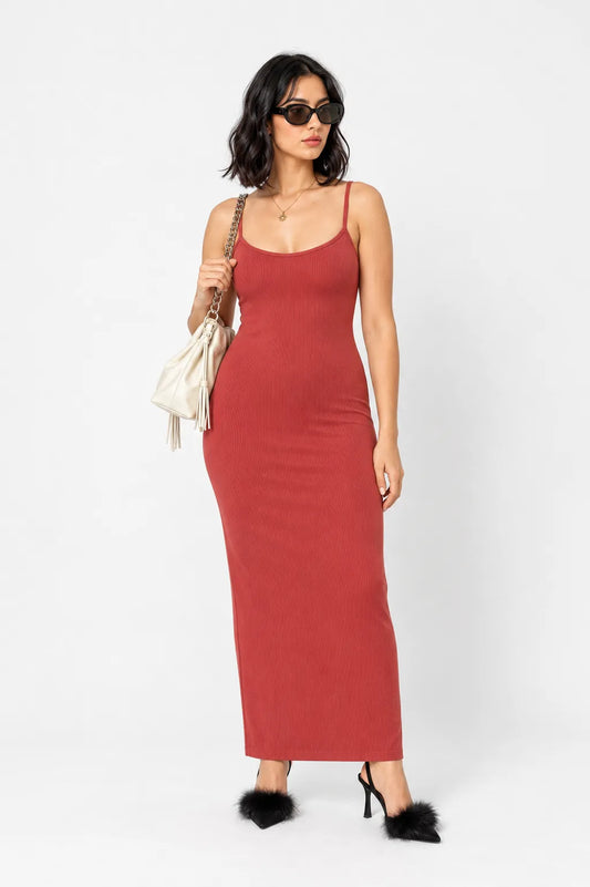 VESTIDO RIB LARGO AJUSTADO TIRANTES 7136